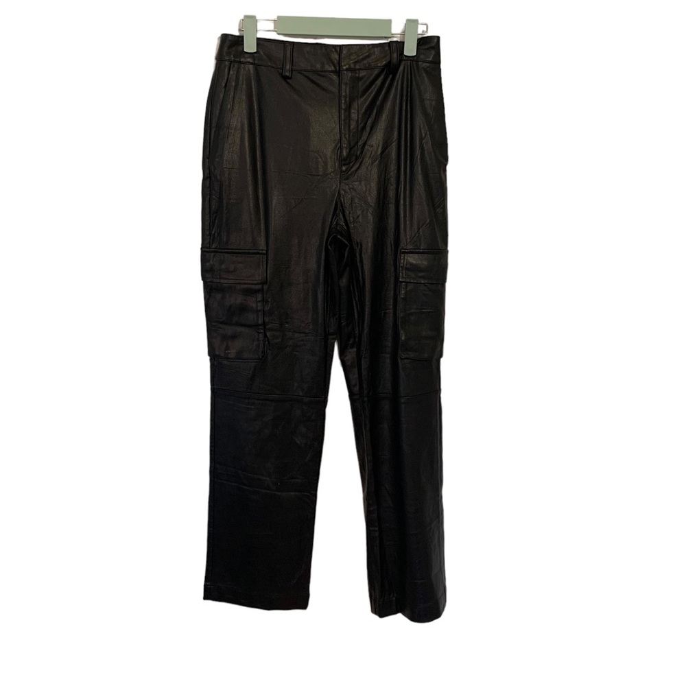 Apt 9 Cara Santana Black Faux Leather Cargo Pants High Rise Size 6
